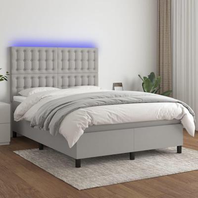 Boxspring met matras en LED stof lichtgrijs 140x200 cm