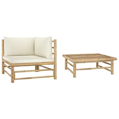 vidaXL 2-delige Loungeset met crèmewitte kussens bamboe