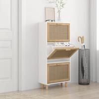 VidaXL Schoenenkast 52x25x115 cm bewerkt hout en natuurlijk rattan wit - thumbnail