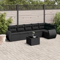 7-delige Loungeset met kussens poly rattan zwart - thumbnail