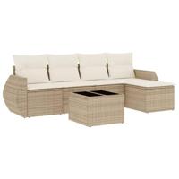 6-delige Loungeset met kussens poly rattan beige - thumbnail