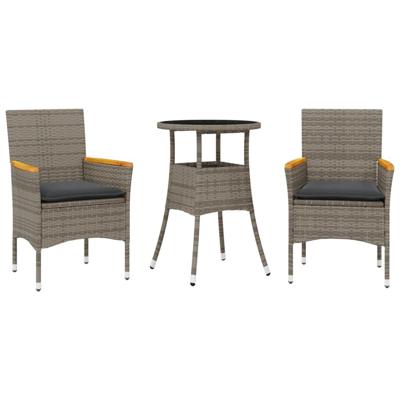 3-delige Tuinset met kussens poly rattan en glas grijs
