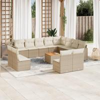 13-delige Loungeset met kussens poly rattan beige - thumbnail