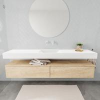 Aqua Splash Badkamermeubel AQS Ibiza 200 cm Washed Oak Twee Soft-Close Lades Solid Surface Wastafel Mat Wit - Badmeubel Ibiza 200 cm Washed Oak Twee - thumbnail
