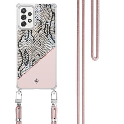 Samsung Galaxy A52(s) hoesje met rosegoud koord - Snake print Samsung Galaxy A52(s) hoesje met rosegoud koord - Snake print
