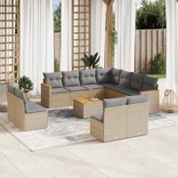 12-delige Loungeset met kussens poly rattan gemengd beige - thumbnail