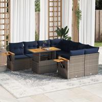 9-delige Loungeset met kussens poly rattan grijs - thumbnail