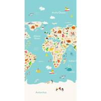 Good Morning Strandlaken WORLDMAP 75x150 cm lichtblauw - thumbnail