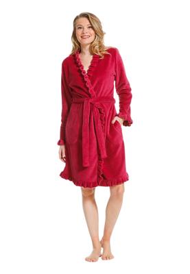 Roze fleece kimono met ruffles -100cm-(36-38) S
