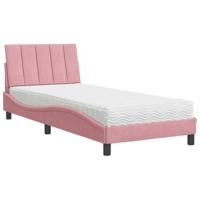 Bed met matras "Hanko" fluweel roze 90x190 cm - thumbnail