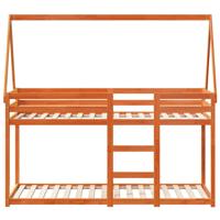 Stapelbed met dak massief grenenhout wasbruin 90x190 cm - thumbnail
