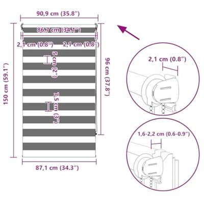 VidaXL Zebra rolgordijn 90,9 x 150 cm stofbreedte 86,7 cm wit