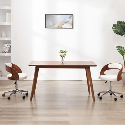 VidaXL Kantoorstoel draaibaar gebogen hout en kunstleer wit