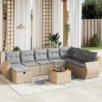 9-delige Loungeset met kussens poly rattan gemengd beige - thumbnail