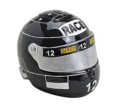 Spaarpot Motorhelm zwart Poly. 14x11x11cm