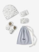 Set beer muts + wanten + slofjes + babytas voor baby, aanpasbaar bleekblauw - thumbnail