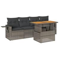 5-delige Loungeset met kussens poly rattan grijs - thumbnail