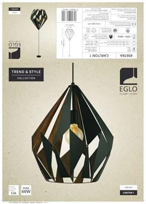 Eglo HanglampCarlton 1 38cm zwart met roodkoper - 49878