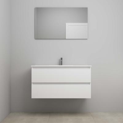On-Line Badkamermeubelset - 100 cm - Voorgemonteerd - Porseleinen Wastafel - 1 Kraangat - Spiegel - Hoogglans Wit