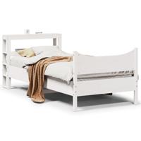Bedframe met hoofdbord massief grenenhout wit 120x190 cm - thumbnail