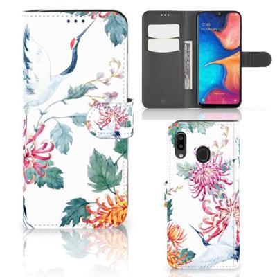 Samsung Galaxy A30 | Telefoonhoesje | Met pasjeshouder | Bird Flowers