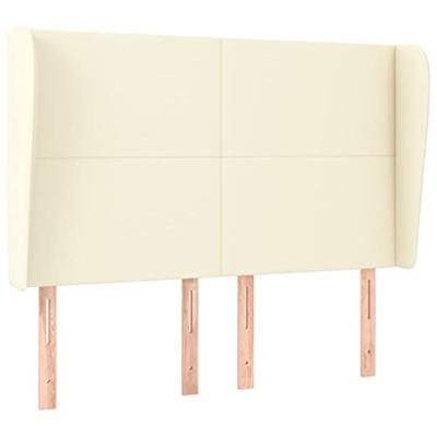 Hoofdbord met randen 147x23x118/128 cm kunstleer crèmekleurig