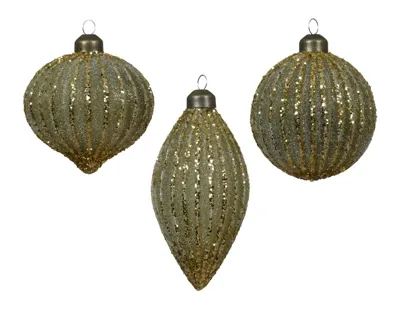 Kerstbal Glas Reliëf Ø8cm Groen Assorti 1st