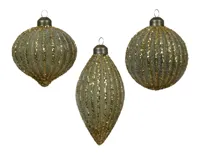 Kerstbal Glas Reliëf Ø8cm Groen Assorti 1st - thumbnail