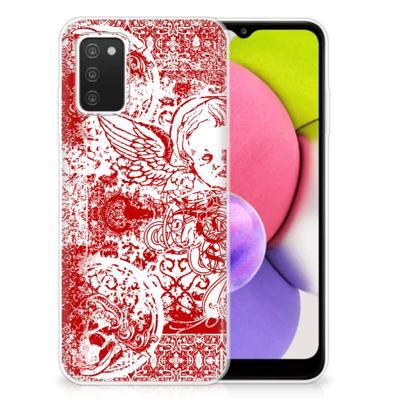 Silicone Back Case Samsung Galaxy A03S Angel Skull Rood