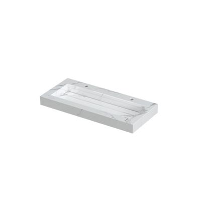 INK Pitch Wastafel Keramische Slab Centraal met Drain en Front en Side Skirts 2 Kraangaten - 1000x450x90 mm - Statuario Glans
