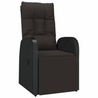 Tuinstoel verstelbaar met kussen poly rattan zwart - thumbnail