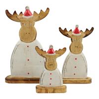 Houten Beelden Rendier Wit met Kerstmuts (Set van 3) - thumbnail