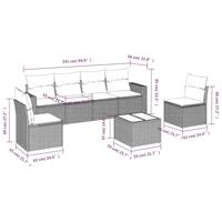 7-delige Loungeset met kussens poly rattan grijs - thumbnail