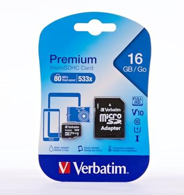 Verbatim MICRO SDHC 16GB CL 10 ADAP microSDHC-kaart 16 GB Class 10 Incl. SD-adapter