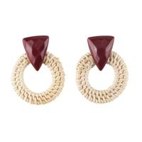 Rotan houten Vintage handgemaakte Dangle Oorbellen (wijnrood 2) - thumbnail