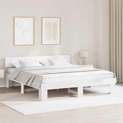 Bedframe met hoofdeinde Wit 200 x 200 cm Massief grenenhout