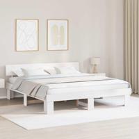 Bedframe met hoofdeinde Wit 200 x 200 cm Massief grenenhout - thumbnail