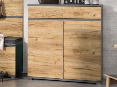 Schoenenkast LIVINGSTONE 2 deuren 2 lades antraciet/eik navarra Schoenenkast LIVINGSTONE 2 deuren 2 lades antraciet/eik navarra