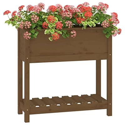 Plantenbak met schap 82,5x34,5x81 cm grenenhout honingbruin - thumbnail