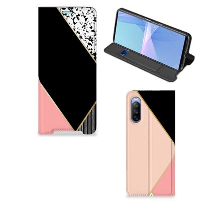 Sony Xperia 10 III Stand Case Zwart Roze Vormen Sony Xperia 10 III Stand Case Zwart Roze Vormen