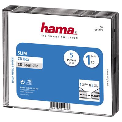 Hama cd box slim 5-pack transparant/zwart Hama cd box slim 5-pack transparant/zwart