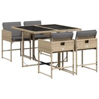 5-delige Tuinset met kussens poly rattan gemengd beige - thumbnail