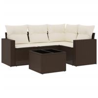 5-delige Loungeset met kussens poly rattan bruin - thumbnail