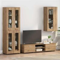 Wandkast artisanaal eikenkleurig 55 x 29 x 100 cm Bewerkt hout - thumbnail