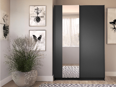 Kledingkast SAFIAT 2 schuifdeuren 120 cm zwart Kledingkast SAFIAT 2 schuifdeuren 120 cm zwart