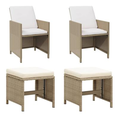 Tuinstoelen 2 st met voetenbanken poly rattan beige