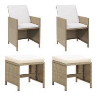 Tuinstoelen 2 st met voetenbanken poly rattan beige - thumbnail
