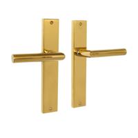 Mooi Deurbeslag Ferro geveerd op schild messing PVD - thumbnail