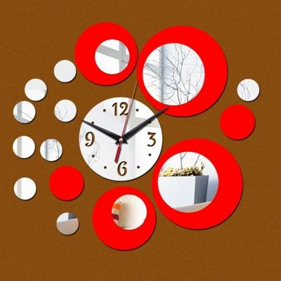 2 stks 3D stereo decoratieve klok acryl digitale spiegel muur sticker Wandklok (zilver rood)