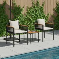 Buitenmeubelset met kussen 3 pcs Zwart en Cream Wit PE Rattan - thumbnail